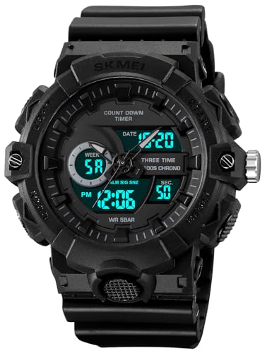 FANMIS Men's Analog Digital Sports Watch 50M LED Backlight Military Watch - color: Black