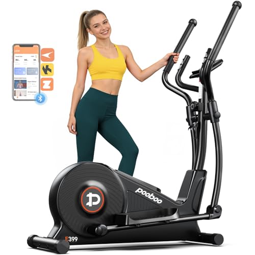 pooboo Elliptical Machine, Elliptical Exercise Machine with 16-Level Resistance&Quiet Magnetic Driving System, Elliptical Machine for Home with LCD Monitor,15.5-17IN Stride, 350LBS Weight Capacity - color: 15.5IN-Stride Black