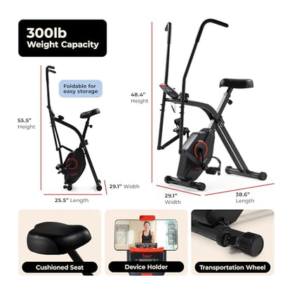 Sunny Health & Fitness Smart Foldable Magnetic X-Bike, Low-Impact Workouts - color: Black
