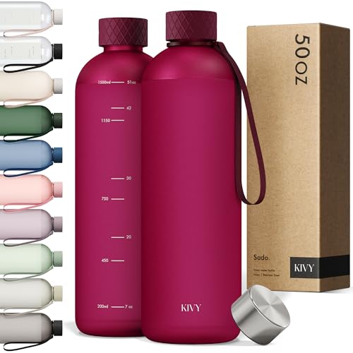 KIVY Large Water Bottle 50oz Tritan - Lightweight & Shatterproof - BPA Free - color: 03 Dark Ruby, size: 50oz