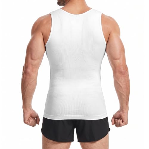 Sleeveless Compression Shirt Men Slimming Body Shaper Vest Mens Compression Tank Top Undershirt Shapewear Tummy Control - color: White+white, size: XX-Large