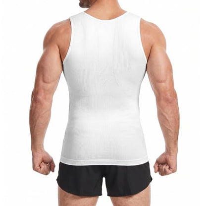 Sleeveless Compression Shirt Men Slimming Body Shaper Vest Mens Compression Tank Top Undershirt Shapewear Tummy Control - color: White+white, size: XX-Large