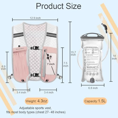 Running Vest Hydration Backpack for Men Women, Lightweight Breathable Hydration Packs, Adjustable Chest Straps Daypack, Reflective Water Running Vest for Marathon, Trail, Hiking, Cycling - color: Pink