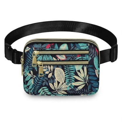 Fanny Packs for Women Crossbody Belt Bags, Waist Pack with Adjustable Strap - color: B-Blue Leaves, size: Double Layer