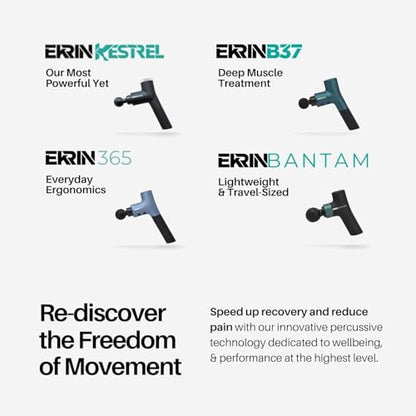 Ekrin Athletics B37v2 Massage Gun - Deep Tissue Massage with High-Powered Brushless Motor - Ergonomic Back Massager for Pain Relief - 5 Speeds, 4 Attachments - Ultra Quiet Hand-Held Massager