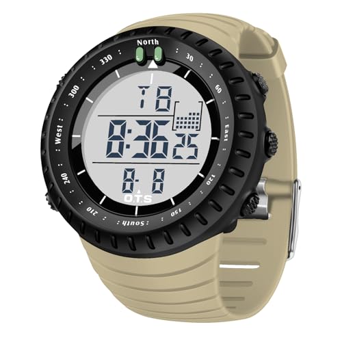 PALADA Men's Digital Sports Watch Waterproof Tactical Watch with LED Backlight Watches for Men - color: Dright Khaki