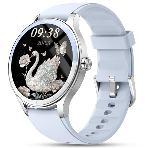 Smart Watch for Women, Ladies & Men, 1.27'' Fitness Watch [41mm case] with Call Receive/Dial, Heart Rate/Stress/Sleep Monitor, AI Voice, IP68 Waterproof Smartwatch with Calculator, Calendar, Games - color: Moonlit White-Blue