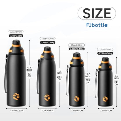 Fjbottle 32oz Stainless Steel Insulated Water Bottle No Straw Spout Lid - color: Classic Black, size: 32 Ounces
