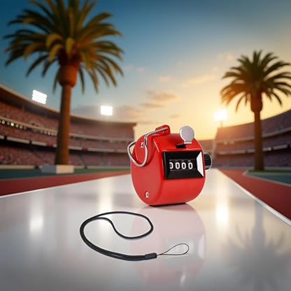 JJLFresheners 1PC FormVan Hand Tally Counter with Lanyard, Mechanical Lap Tracker Manual Clicker with Metal Finger Ring Hoop Holder, Red