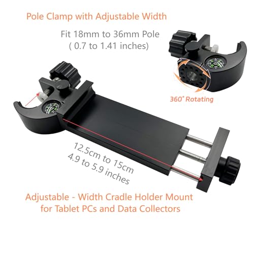 Heavy Duty Survey Pole GPS Tablet Clamp w Compass for iPad mini, 4.9"-5.9"