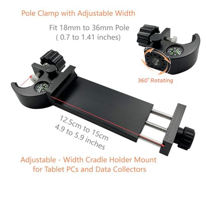 Heavy Duty Survey Pole GPS Tablet Clamp w Compass for iPad mini, 4.9"-5.9"