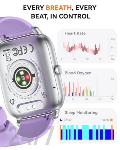 Smart Watches for Men Women, Fitness Tracker with Activity Counter/Sleep Monitor, IP68 Waterproof Smart Watch for Android iPhone iOS Compatible (Lavender, 1.83) - color: Lavender