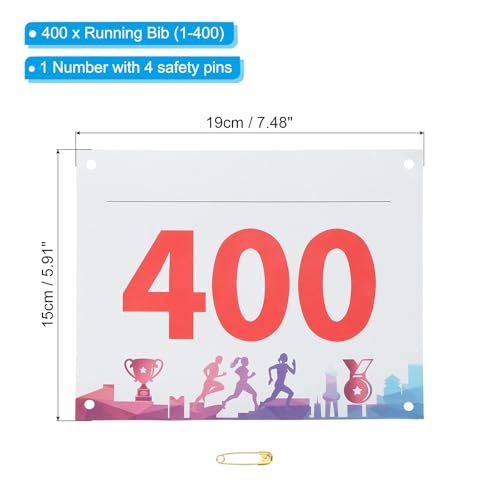 PATIKIL Tearproof Running Bib Numbers, Medals Waterproof Race Competitor Numbers with Safety Pin for Marathon Sports Game Competition Runner - style: 1-400