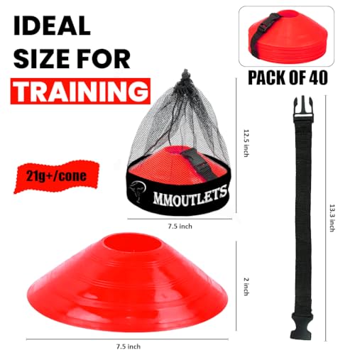 Soccer Training Cones Set, 75/50/25 Pack with Strap Holder & Carry Bag - color: Red