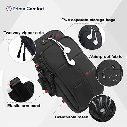 Prime Comfort Phone Arm Bands for Running, Armband Cell Phone Holder for Exercise (Black) - color: Black