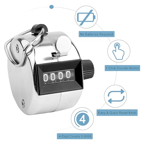 2 Pack Hand Tally Counter, 4-Digit Metal Mechanical Clicker