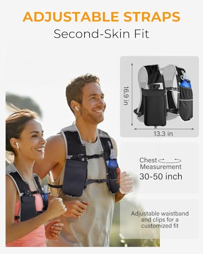 Running Hydration Vest with 17 oz Soft Flask and Phone Pocket, Grey