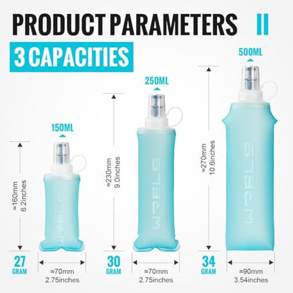 WRELS Soft Flasks Running Water Flask Folding Soft Water Bottles Small for Outdoor Sports Hiking Hydration Pack 5oz/8oz/17oz(BLUE,8oz+Straw) - color: Blue, style: 250ml/8oz with straw