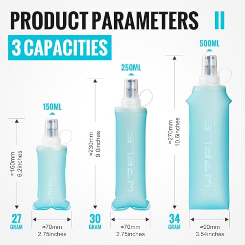 WRELS Soft Flasks Running Water Flask Folding Soft Water Bottles Small for Outdoor Sports Hiking Hydration Pack 5oz/8oz/17oz(BLUE,8oz+Straw) - color: Blue, style: 250ml/8oz with straw