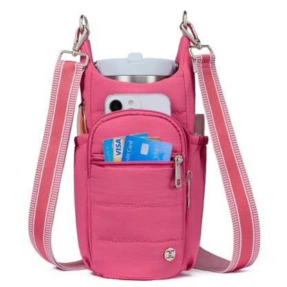 Telena Water Bottle Holder with Strap RFID Crossbody Bags for Women - color: Hot Pink