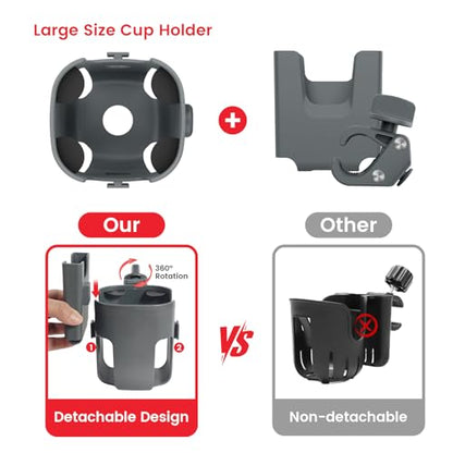 Stroller Cup Holder Attachment with Phone Holder Grey