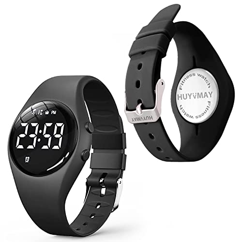 Kids Pedometer Fitness Watch Without App/Bluetooth, Rechargeable Sports Watch with 21-Day Battery Life, IP68 Waterproof Watch with Alarm Clock Timer Step/Distance/Calorie Counter for Kid Boys Girls - color: Black+Silver buckle
