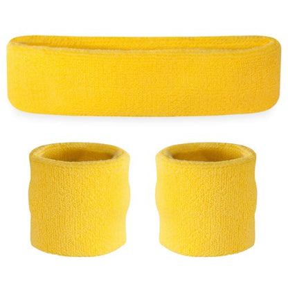Suddora Sweatbands Set, Moisture Wicking 2 Wristbands and 1 Headband, Breathable Terry Cloth Athletic Bands for Basketball, Tennis, Yoga, Gym, Sweat Bands for Costumes and Cosplay - color: Neon Yellow