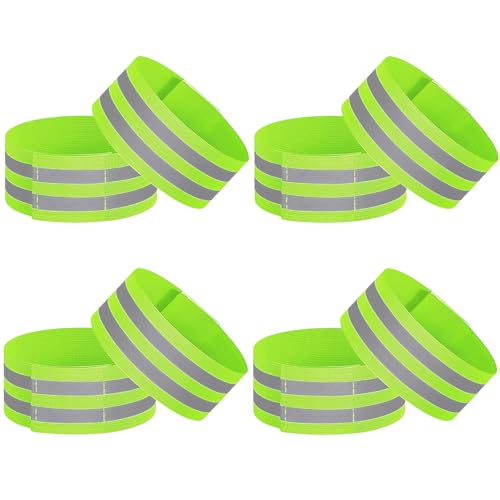 VVS 8 Pack of High Visibility Reflective Bands Wristbands for Cycling Running Arm Wrist Ankle Bands Leg Straps and as Bike Pants Cuff Clip
