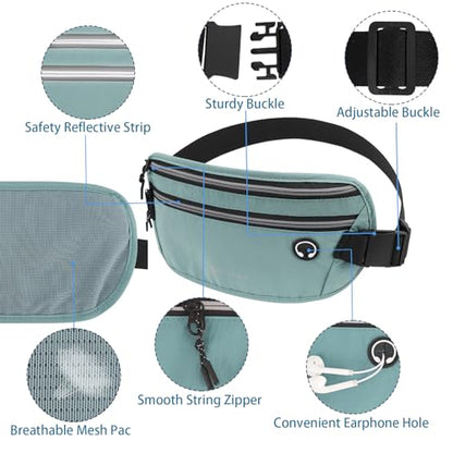 Slim Running Belt for Women Men Runners Fanny Packs With Phone Holder Hidden Pockets Exercise Waist Bag for Marathon Workout - color: Blue/T2085