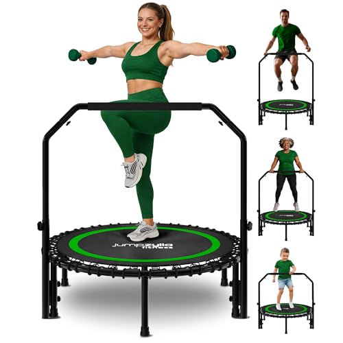 JUMPZYLLA Mini Rebounder Trampoline for Adults, Fitness Trampoline with Bar - color: Green, size: 40"