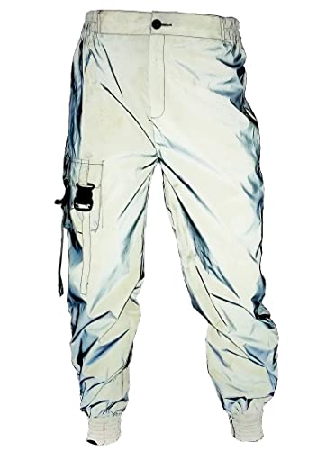 LZLRUN Men Rave Reflective Pants Breathable Zipper Fluorescent Trousers - size: Large
