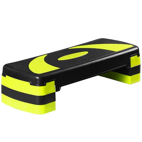 31" Aerobic Step Platform, Adjustable Height Exercise Workout Stepper, Stackable Risers Stepper for Exercise at Home Gym Workouts Fitness Equipment - color: Yellow