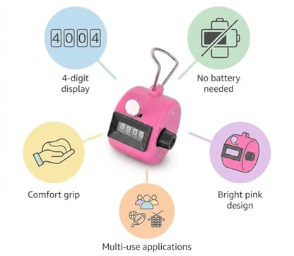 Hand Tally Counter - 4 Digit Mechanical Clicker Counter for Knitting and Crochet - Handheld Lap, Pitch & People Counter with Finger Ring - No Battery Required for Teachers, Nurses, (Blue)
