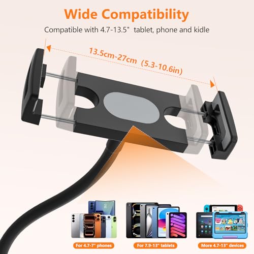 Gooseneck Tablet Holder, 19.69in Metal Crab Clamp iPad Mount for Stroller/Treadmill/Golf Cart/Boat/Mic Stand/Gym Bicycle Handlebar Clamp/Desk, Compatible with 4-13" iPad Pro/Air/Mini, iPhone, E-book
