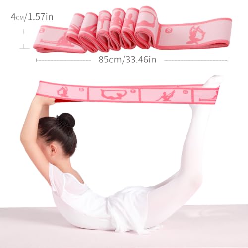 Adjustable Stretch Strap for Kids, 8-Loop Elastic Resistance Band for Children Gymnastics, Ballet Dance, Yoga, Stuff，Pilates & Flexibility Training, Home Exercise Equipment for Girls - color: Pink