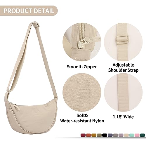 Nylon Crescent Crossbody Bag for Women Purses Trendy Men,Small Travel Sling Bag Hobo - color: Beige, size: Large