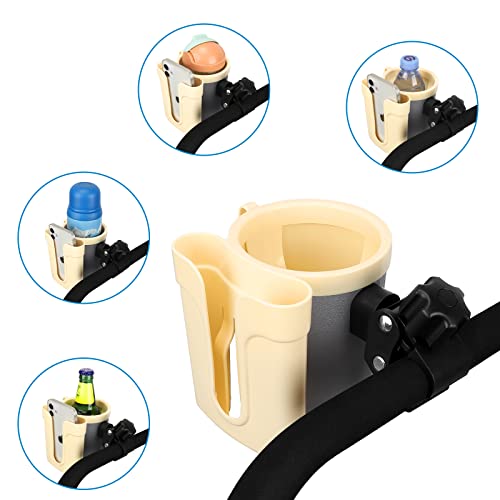 Accmor Stroller Cup Holder with Phone Keys Holder, 3-in-1 Universal Cup Holder, Drinks Bottle Holder for Stroller, Bike, Wheelchair, Walker, Scooter - color: Cream Yellow Grey