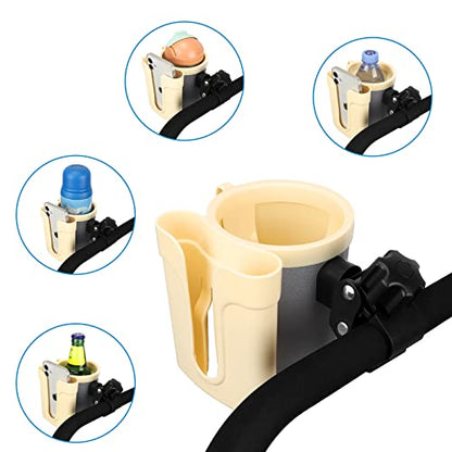 Accmor Stroller Cup Holder with Phone Keys Holder, 3-in-1 Universal Cup Holder, Drinks Bottle Holder for Stroller, Bike, Wheelchair, Walker, Scooter - color: Cream Yellow Grey