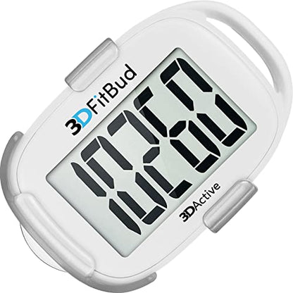 3DFitBud Simple Step Counter Walking 3D Pedometer by 3DActive with Clip, Lanyard Accurate Step Tracker Large Display, Easy to Use for Kids Men Women Adult Seniors Daily Step Tracking - A420S - color: White