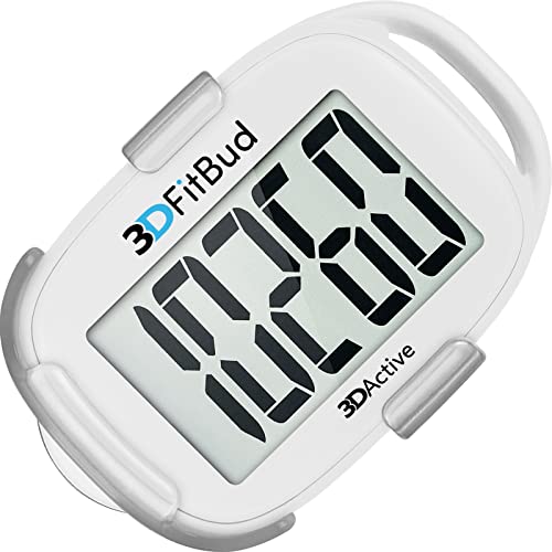 3DFitBud Simple Step Counter Walking 3D Pedometer by 3DActive with Clip, Lanyard Accurate Step Tracker Large Display, Easy to Use for Kids Men Women Adult Seniors Daily Step Tracking - A420S - color: White