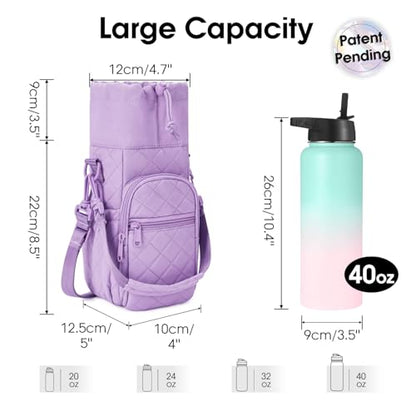 sportsnew 40oz Crossbody Water Bottle Bag for Gym Hiking - color: Quilt Purple