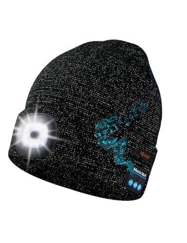Keains Bluetooth Beanie with LED Light, Gifts for Men Women Dad Husband Him - color: Black+gold Wire