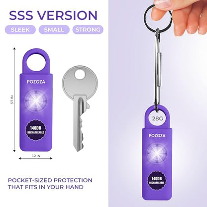 140dB Loudest USB-C Rechargeable Personal Alarm Keychain for Women – Low Battery Indicator, Strobe Light & Panic Button for Self Defense Weapons, Seniors & Travel Safety Essentials (Violet)