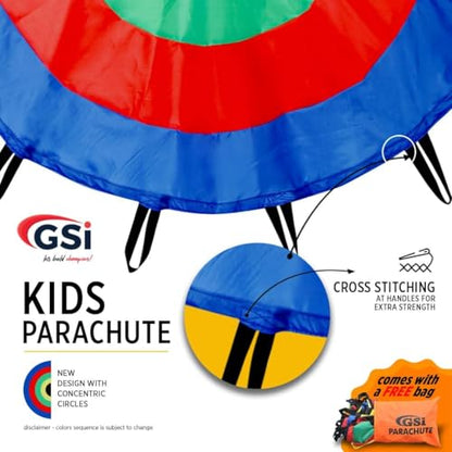 GSi Kids Rainbow Parachute 6 ft to 35 ft for School & Gym Class - size: Round 12 Feet