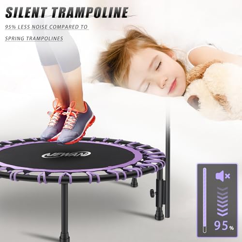 Newan 40" Silent Mini Trampoline with Adjustable Handle Bar Fitness Trampoline Bungee Rebounder Jumping Cardio Trainer Workout for Adults - Max Limit 330 lbs - color: purple