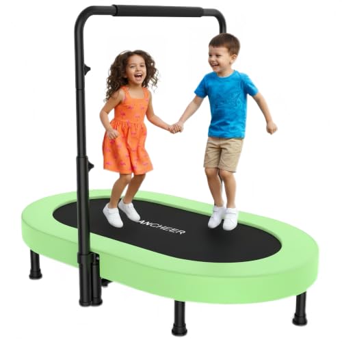 ANCHEER 56" Double Mini Trampoline for Kids, Mini Rebounder with 5-Level Adjustable Handle, Parent-Child Trampoline for Kids, Max Load 220lbs, Fun for Indoor/Outdoor - color: Light Green