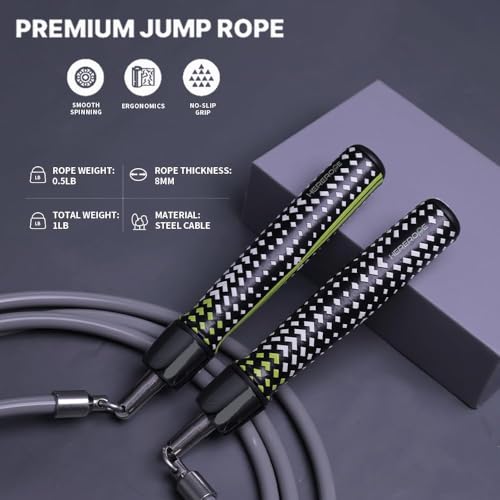 Hererope Weighted Jump Ropes for Men & Women, 1/2 LB Jump Rope Weighted With Ball-bearing, No-Slip Grip, Durable Steel Cable, Heavy Jump Rope Designed for Fitness, High-Intensity Strength Workouts, crossfit - size: XL - 9.8ft: One Size Fits All