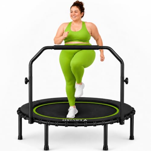 40"/46"/50" Bungee Rebounder Trampoline for Adults, 460LBS Low Impact Quiet Foldable Mini Trampoline, Easy Assembly Indoor Fitness Rebounder with Handle for Whole-Body Workout - color: Black-Green, size: 46-Inch