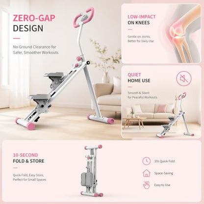 Stair Stepper Machine with Handlebar, Foldable Step Machine for Exercise at Home, Adjustable Height Cardio Workout Equipment with LCD Monitor, Compact Fitness Stepper for Full Body Workout