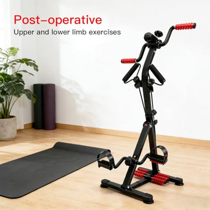 3-in-1 Pedal Exerciser with Resistance Bands, Under Desk Bike for Seniors Arm & Leg Workout, Adjustable Tension Floor Cycle with Massage Rollers, Seated Mobility Equipment